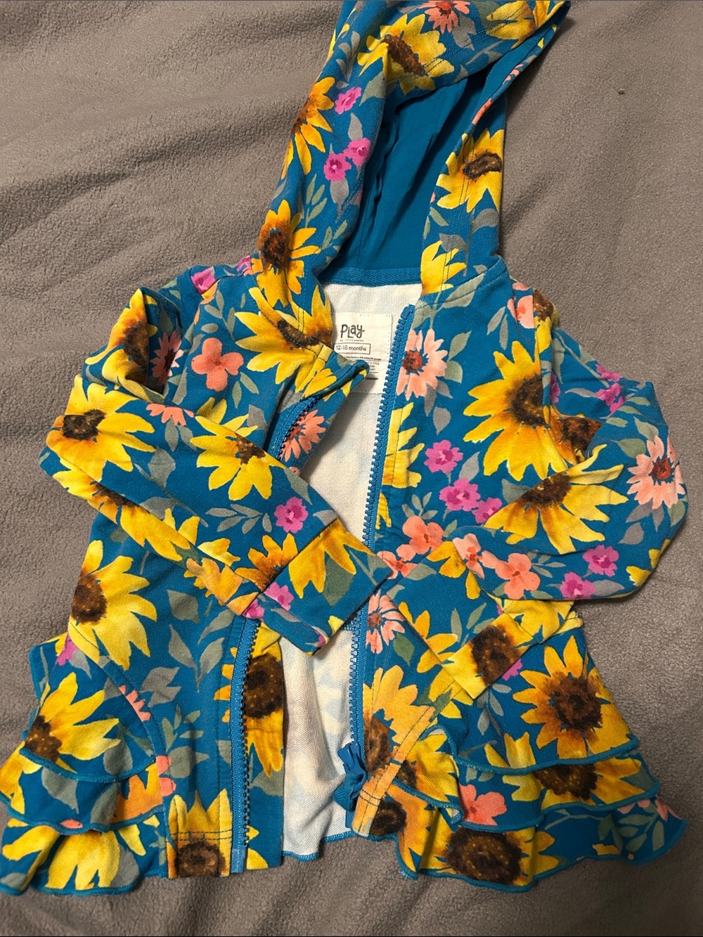 Little Sleepies Teal Floral Sunflower Hooded Jacket